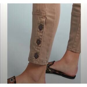 Anthropologie Utility Ankle Pants Women's Size 25 Tan Button Hem Mid Rise‎ Crop